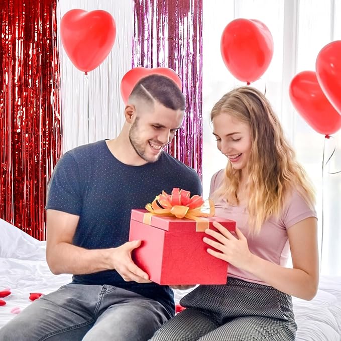 TONIFUL Valentine's Day Door Streamers,Red Pink and White Photo Booth Backdrop Metallic Streamers Foil Fringe Curtain for Birthday Valentine's Day Bridal Shower Engagement Party Decoration