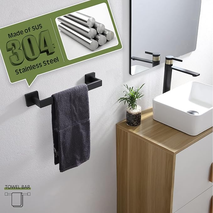 KOKOSIRI 12-Inch Single Towel Bar, Bathroom Kitchen Towel Holder, Wall Mounted SUS304 Stainless Steel Towel Rack, Matte Black, B4003BK-L12