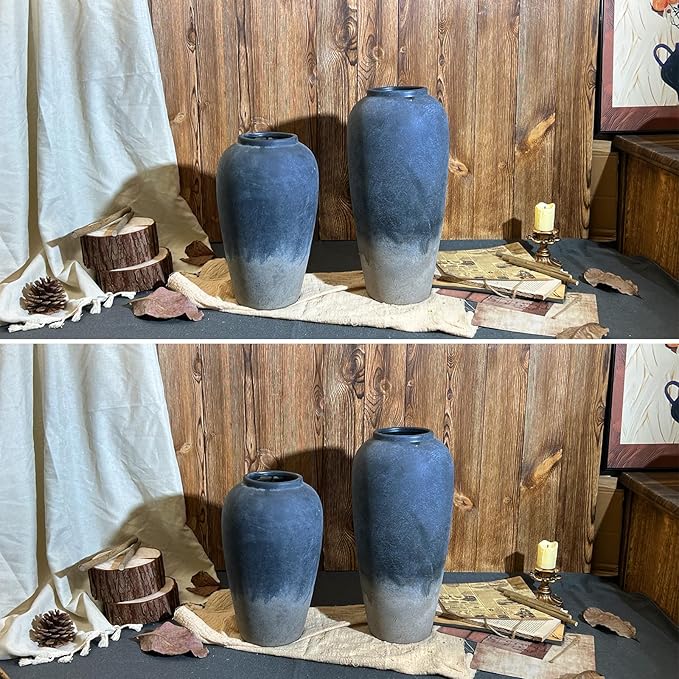 15 Inch Rustic Ceramic Vase, Black Flower Vase for Centerpieces, Farmhouse Decor for Living Room, Entryway & Kitchen, Vintage Pottery Vases for Wedding Gifts