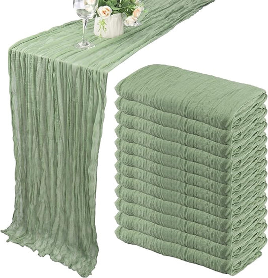 12 Pack 13Ft Cheesecloth Table Runner 35x157 Inch Boho Gauze Table Runner Cheese Cloth Long Rustic Table Runners for Wedding Bridal Shower Birthday Party Table Decor (Dusty Sage Green)