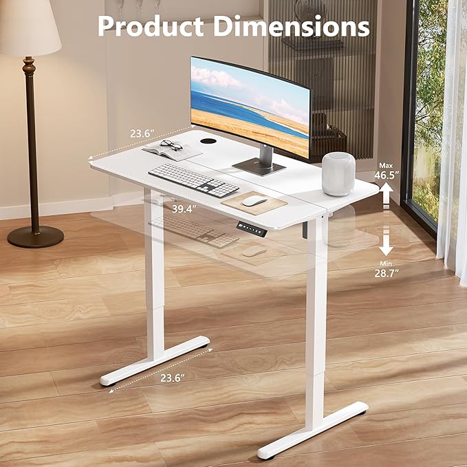 Electric Standing Desk 40 x 24 Inches, Height Adjustable Sit Stand Home Office Computer Desk with Memory Presets,White