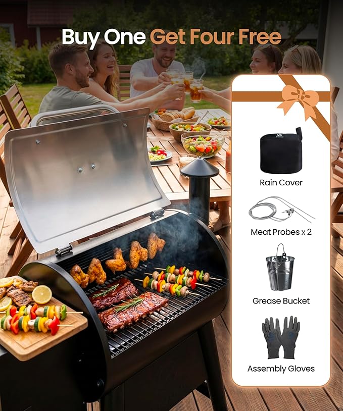 Z GRILLS Wood Pellet Grill Smoker with PID 3.0 Controller, 459 SQ.IN, 450°F Max Temperature, 8 in-1 BBQ Grill, LCD Screen, Meat Probes, Rain Cover, Backyard Camping Bake and Roast, 450E