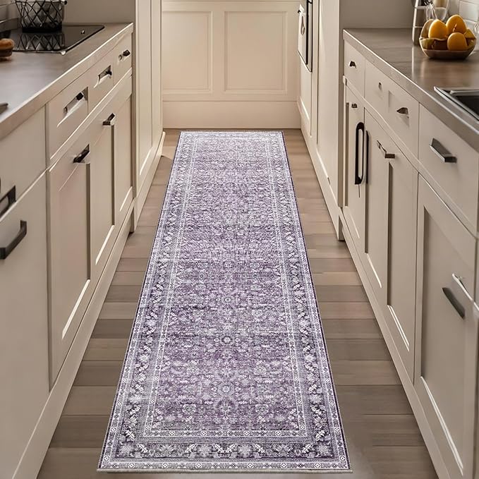 OPPODREAM Vintage Purple 2x8 Runner Rug, 2 x 8 Retro Washable Rug Non Slip, Low-Pile Faux Wool Carpet, Distressed Floor Mat for Kitchen, Hallway, Entry-Way, Entrance, Indoor Back Door