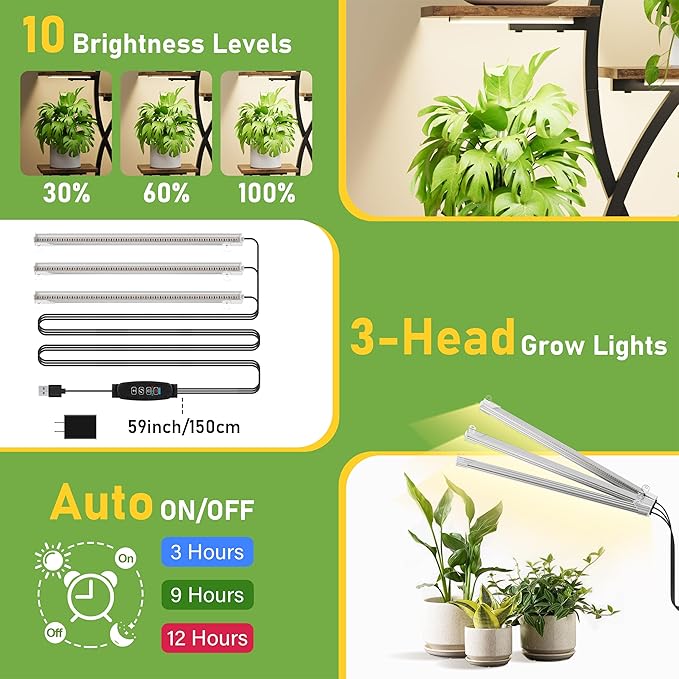 Plant Stand Indoor with Grow Lights - 47" Corner Plant Stands for Indoor Plants, 7 Tiered Plant Shelf for Multiple Plants, Metal Flower Display Holder, Flower-Shaped Plant Rack for Living Room, Patio