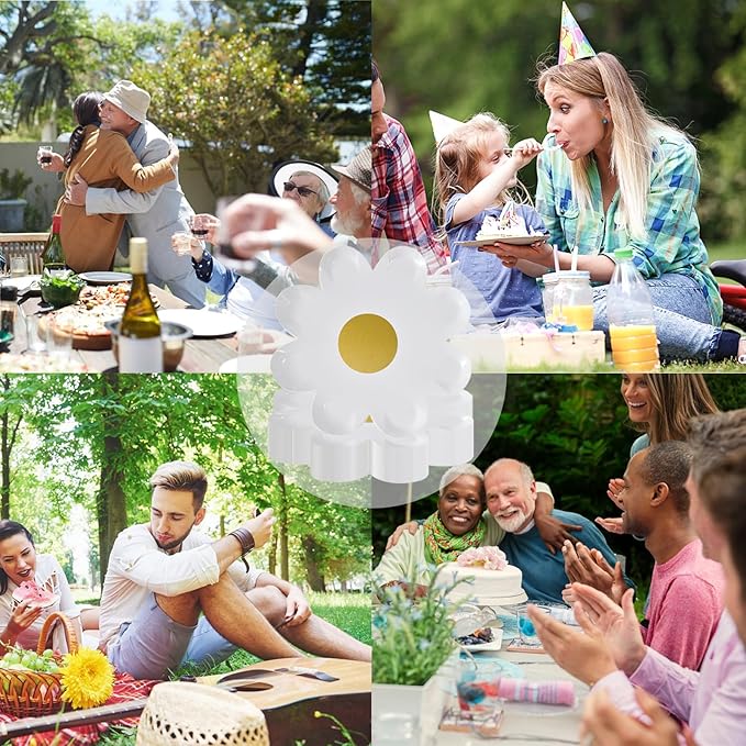 40pcs Daisy Paper Plates Disposable Daisy Flower Shaped Dinner Plates Groovy Party Plates Summer Retro Boho Hippie Dessert Paper Tray for Birthday Wedding Party Supplies (7 inch/White Daisy)