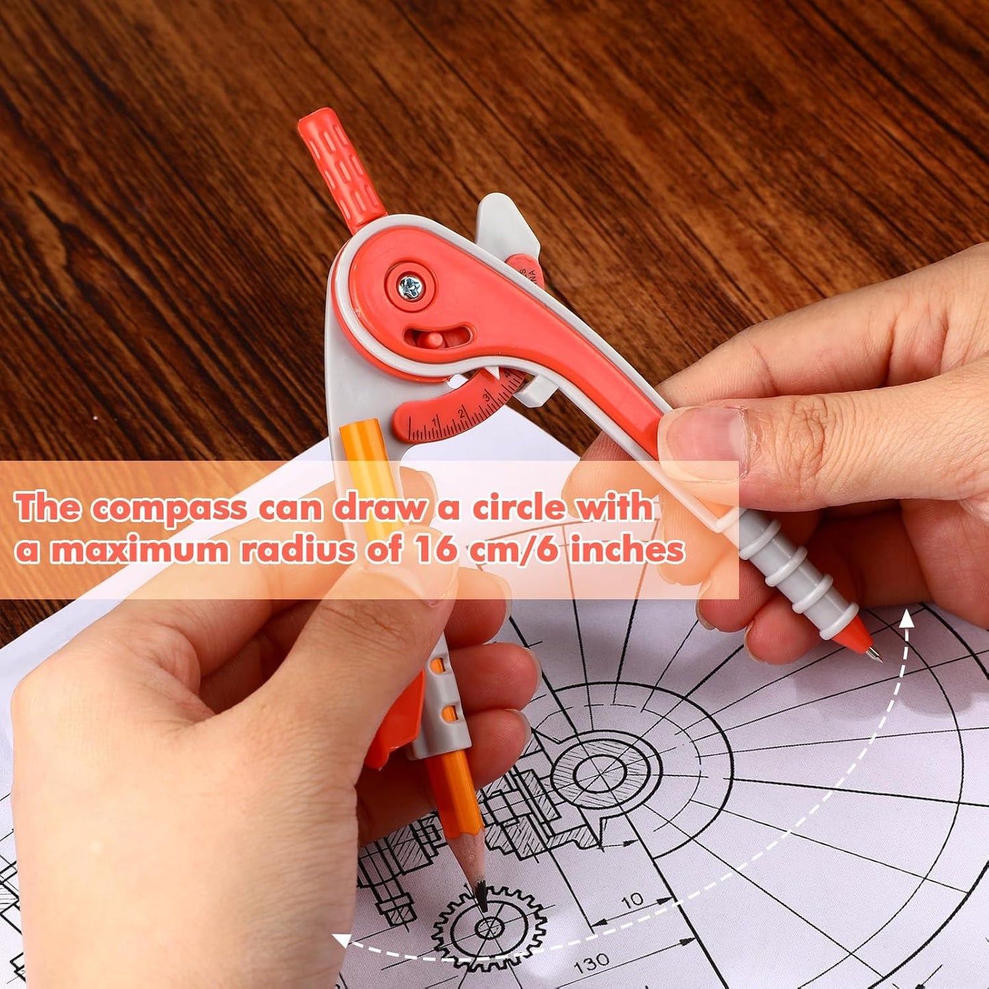 Zonon Geometry Math Set - 7-Piece Plastic Kit with Protractor, Compass & Rulers | Orange