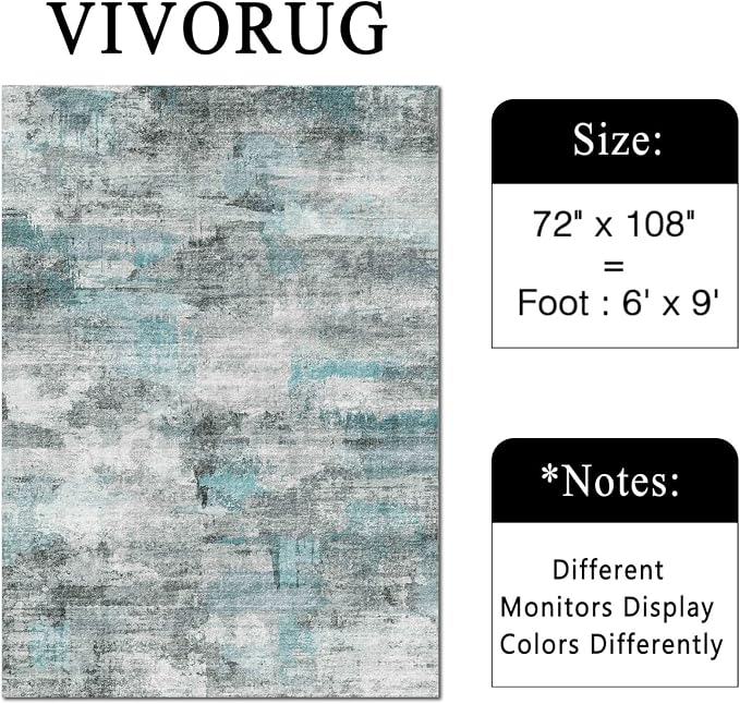 6x9 Area Rug, Ultra-Soft Washable Rug for Living Room, Dinner Room, Bedroom, Non-Slip Modern Abstract Rug, Indoor Carpet Large Area Rug, Teal