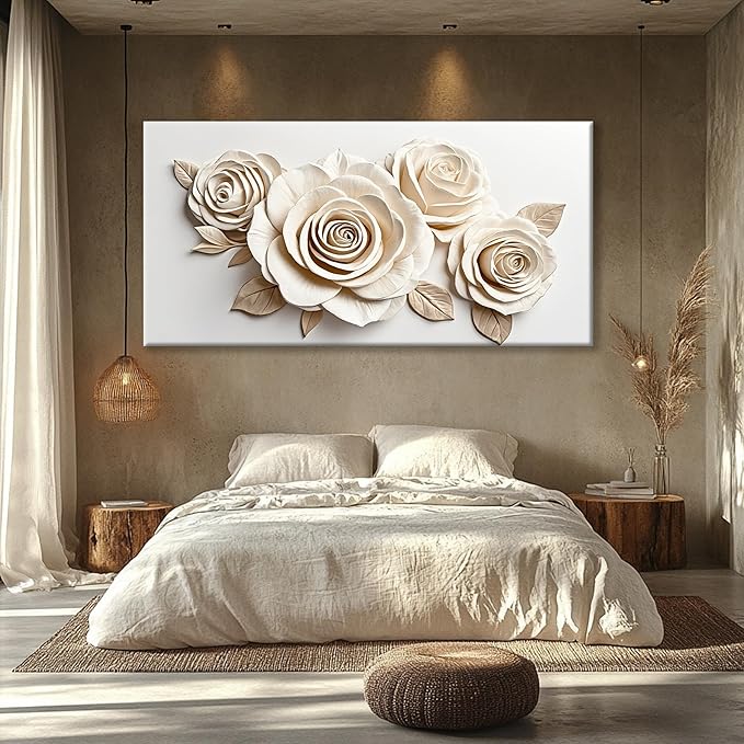 White Canvas Wall Art Living Room Prints Home Wall Decor Modern Canvas Art Wall Decor 35x70 Inches Large Flower Wall Art Elegant Painting Prints Picture For Bedroom Hotel Office Artwork