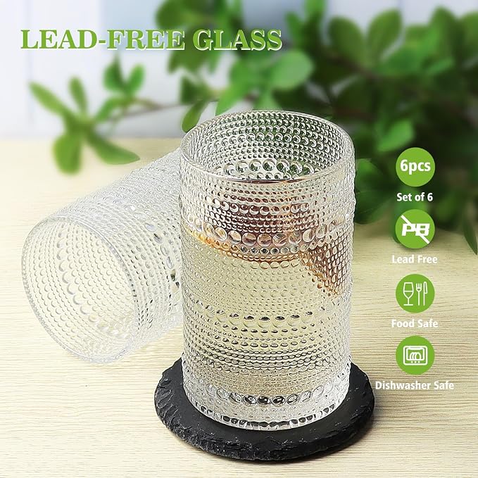 Hobnail-Drinking Glasses 13oz Vintage Glassware Sets Cocktail Juice Glasses Set of 6