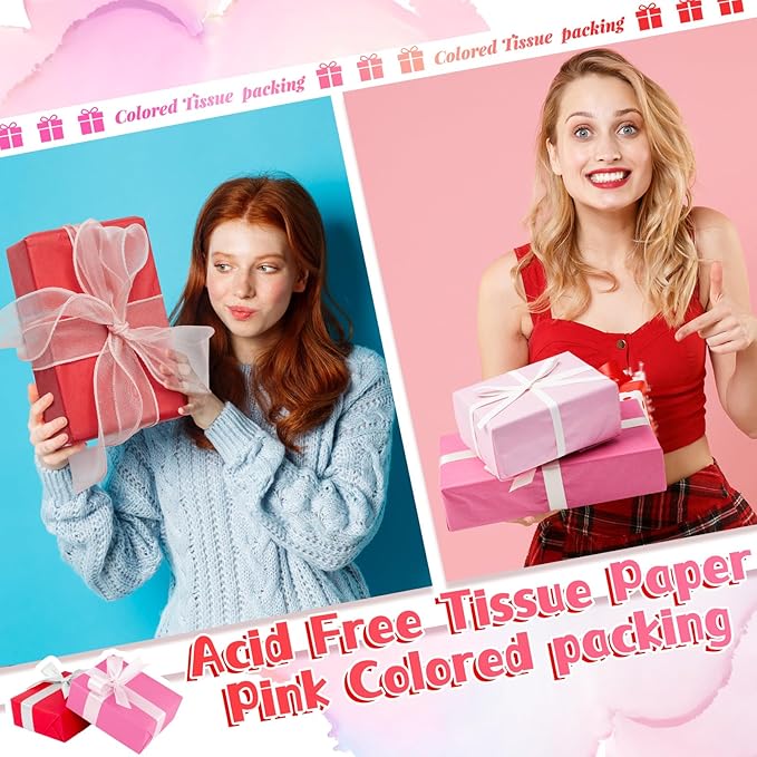 Qilery 500 Sheets Pink White Tissue Paper Bulk for Gift Bags 15 x 20 Inch Acid Free Christmas Packaging Wrapping Paper Sheets for Valentine's Day Wedding Decoration DIY Flowers, Pom Poms Crafts
