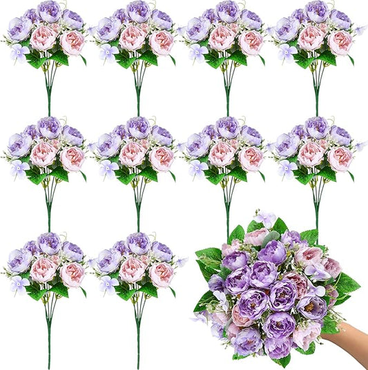 Olgaa 12 Bundles Peonies Artificial Flowers Fake Peony Bouquet Faux Peonies Flowers Bulk with Stems Flower Balls for Centerpiece Table Decorations Wedding Bridal Floral Arrangement (Purple)