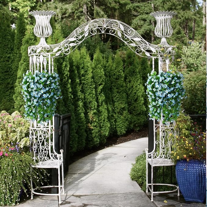 Artificial Fake Hanging Flowers Plants for Outdoor Spring Decoration, 2PCS Faux Silk Violet UV Resistant Look Real Trailing Vines for Outside Home Planter Porch Patio(Blue)