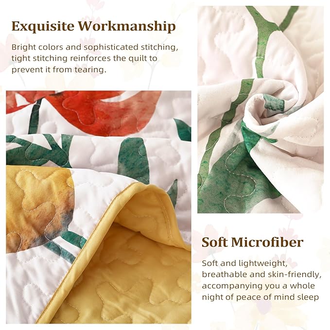 Anibedding Yellow Quilt Set King Size, Yellow Floral Reversible Bedspread Soft Microfiber Lightweight King Size Quilt Bedding Sets Reversible Coverlet for All Season(King, 104"x90")
