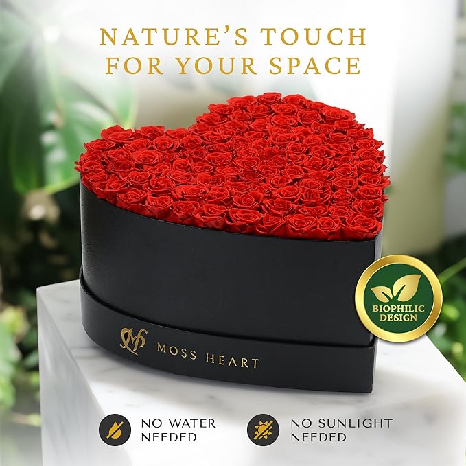 100 Preserved Roses, Forever Flowers for Delivery in Designer Heart-Shaped Box, Petite Long-Lasting Buds for Women, Eternal Rose Bouquet for Mothers Day, Girlfriend's Birthday