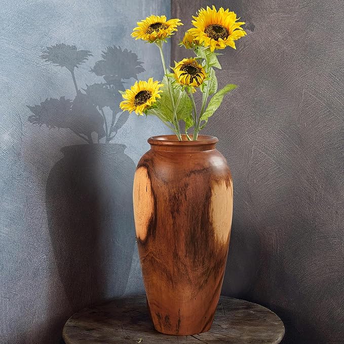 Natural Wood Vase 7.1" x 7.1" x 19.7" H Wooden Brown Handmade Acacia Vase Rustic Decorative Flower Holder Vintage Artworks Planter for Living Room Floor Home Christmas Décor