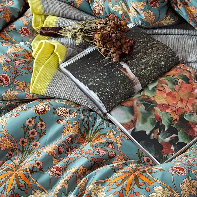 mixinni Vintage Floral Duvet Cover Twin XL Boho Bedding Soft Cotton Flower Pattern Bedding Set with Zipper Ties Perfect for Girls,Ultra Soft, Breathable, Comfortable(3pcs, Twin XL Size)