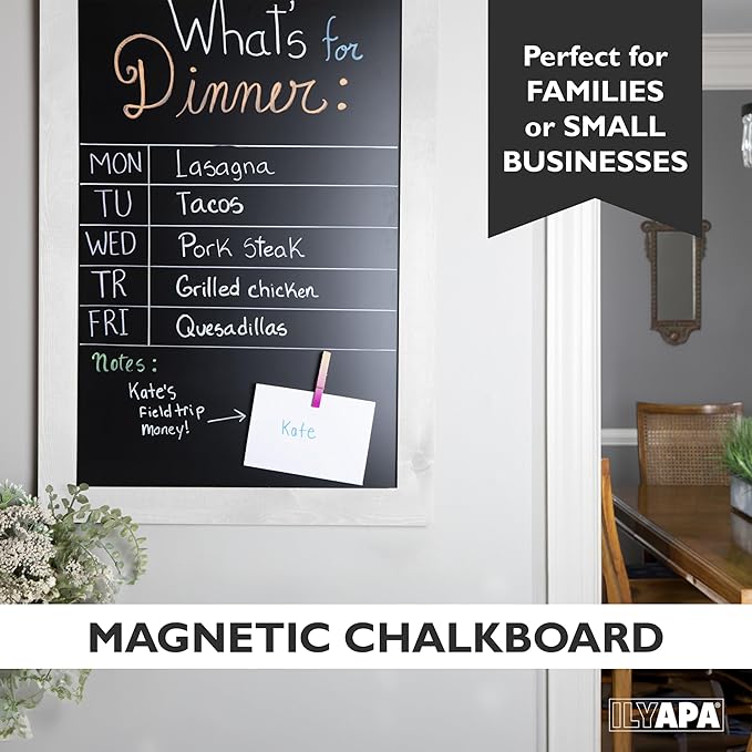Ilyapa Extra Large Magnetic Chalk Board for Wall - Hanging Sandwich Menu Signs for Restaurant, Cafe, Food Truck, or Kitchen - 58x25 Inches - White