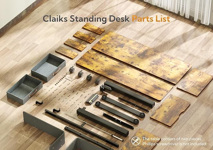 Claiks Standing Desk with Drawers, Stand Up Electric Standing Desk Adjustable Height with Storage Shelf and Splice Board, 48 Inch, Rustic Brown