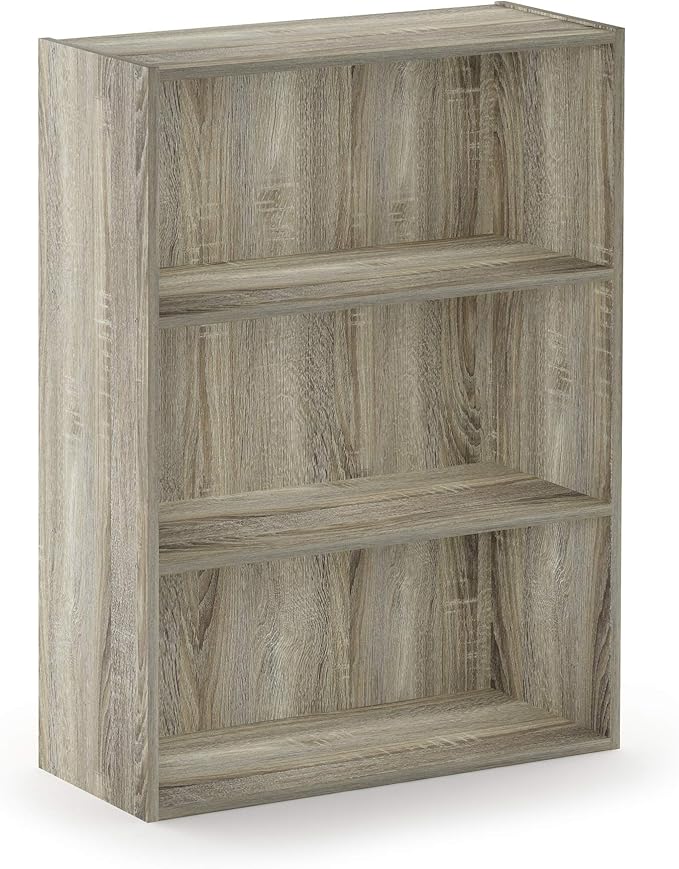 Furinno PASIR Book Shelf, 3-Tier Bookshelf, Storage Shelves Bookcase, 9.7 x 23.7 x 31.5, for Living Room, Bedroom, Home Office, Sonoma Oak