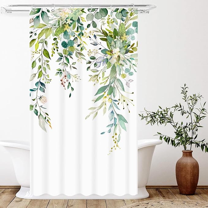 Stall Green Eucalyptus Shower Curtain Set Watercolor Floral Plant Leaf Shower Curtains for Bathroom Botanical Flower Waterproof Fabric Bath Curtain Decor (Green, 36'' x 72'')
