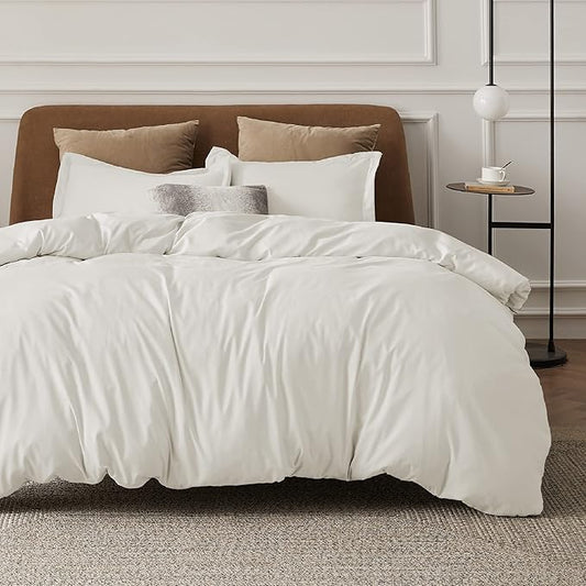 Bedsure Duvet Cover California King Size - Soft Double Brushed Bedding Set for Kids & Adults, Zipper Closure, 3 Pieces, Includes 1 Duvet Cover (104"x98") & 2 Pillow Shams, NO Comforter, Ivory White