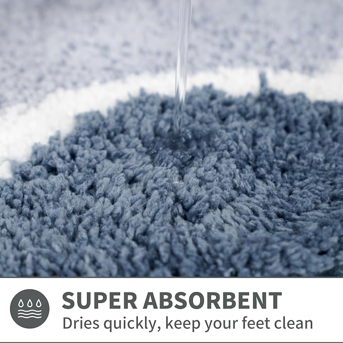 Scalloped Blue Small Bathroom Rugs Mat,Non Slip Absorbent Quick Dry Bath Mats for Shower Room,Plush Microfiber Bath Rug for Bathroom Floor Washable Carpet for Shower Tub Sink Bedroom,16"x24"
