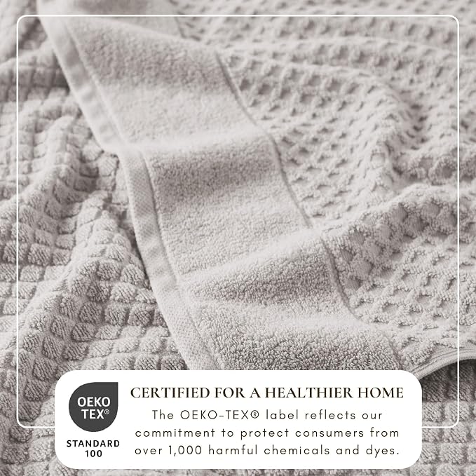 Great Bay Home Bath Towels - 100% Cotton 6 Piece Bath Sheet Set - Diamond Waffle Weave - Absorbent, Durable, Quick-Dry Towels for Bathroom (Light Grey)