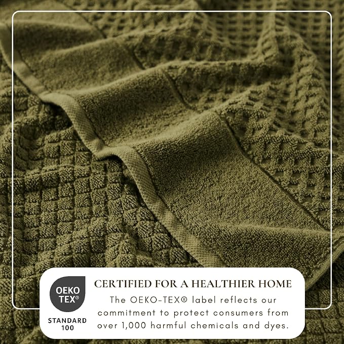 Great Bay Home Bath Towels - 100% Cotton 6 Piece Bath Sheet Set - Diamond Waffle Weave - Absorbent, Durable, Quick-Dry Towels for Bathroom (Olive)