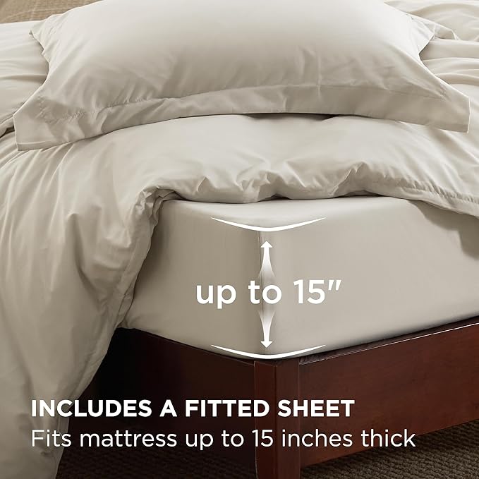 Bedsure Duvet Cover with Fitted Sheet King - 6 Pieces, Deep Pocket, Hotel Luxury Soft Double Brushed Bedding Set, 1 Duvet Cover, 1 Fitted Sheet, 2 Pillow Shams, 2 Pillowcases, NO Comforter, Linen