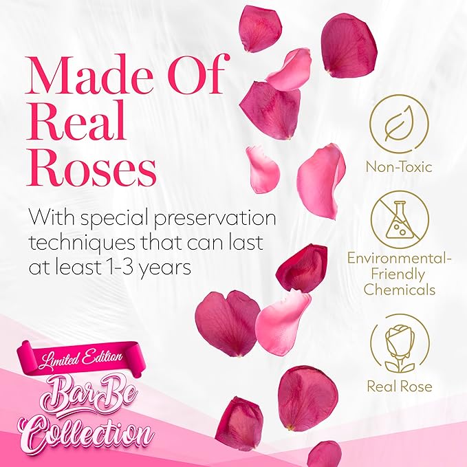 GLAMOUR BOUTIQUE Flower Forever Gift Box 12 Real Preserved Roses in Round Velvet White Box, Handmade, Rose Petals, Birthday, Marriage, Anniversary, Graduation - Velvet Pink