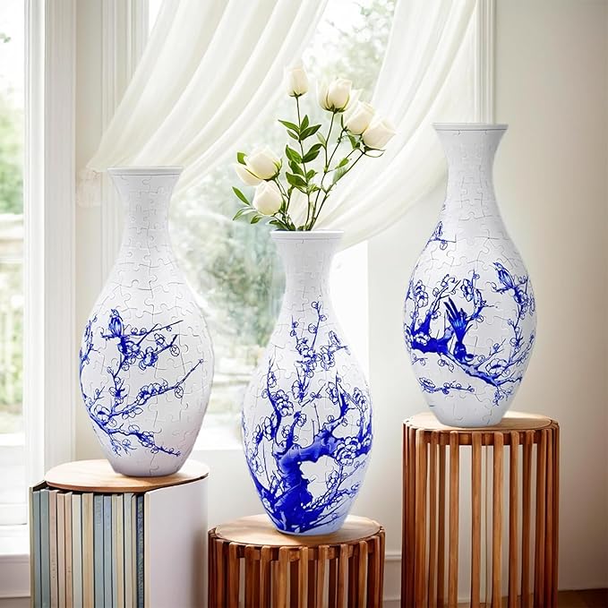 3D Puzzle Vase, 160 Curved Pieces DIY Flower Vase Craft Kit & 3D Puzzles for Adults, Creative Jigsaw Art Project Home Décor Centerpiece, (A-Blue & White Porcelain)