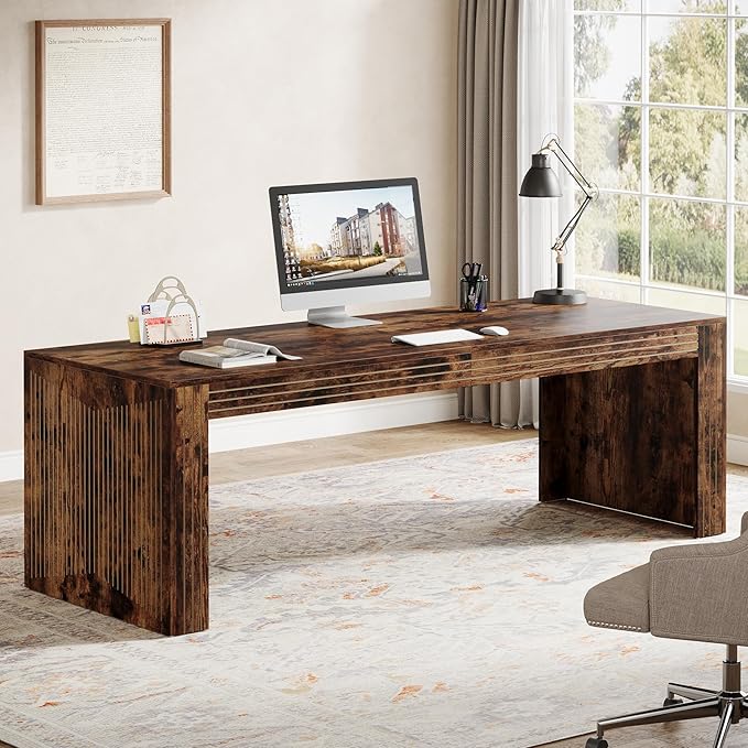 Tribesigns 79-Inch Extra Long Desk, Two Person Double Desk for Home Office, Wooden Long Computer Desk Writing Table for Office, Vintage Brown
