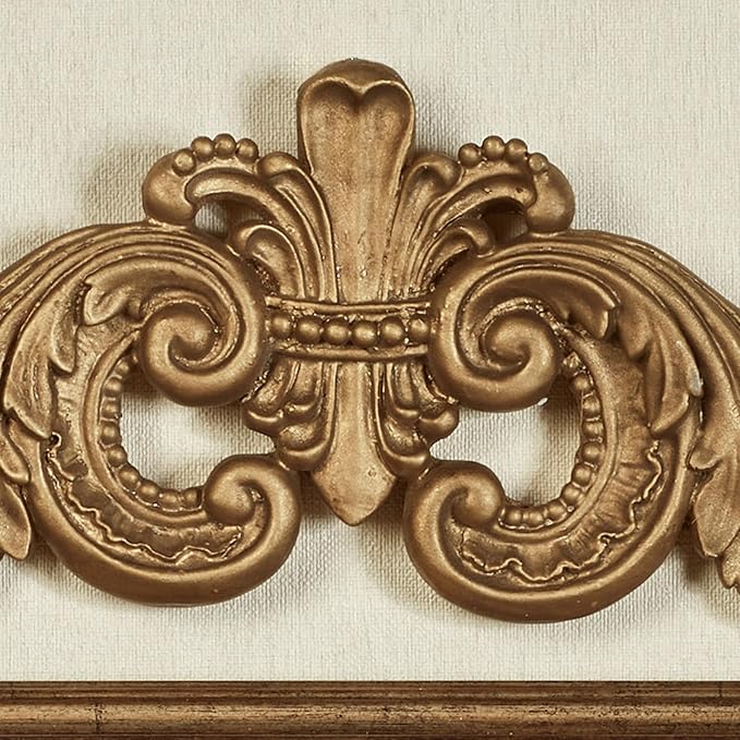 Salvatar Wall Art Topper | Wide Picture Design | Antique Aged Gold Metallic Finish | Openwork Acanthus Leaf Scrolls with Ornate Fleur De Lis | Hang Alone or Above Artwork or Framed Family Photographs