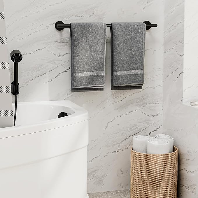 2 Pack Matte Black Towel Bar, 24 Inch Bathroom Towel Rack, Towel Holder Wall Mounted, Thicken SUS304 Stainless Steel Towel Rod Modern Home Decor (Total Length 26-Inch)