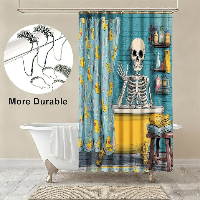 Funny Gothic Skull Shower Curtain Spooky Skull in Bathtub Shower Curtains for Bathroom Waterproof Fabric Bath Curtain Decor with Hooks