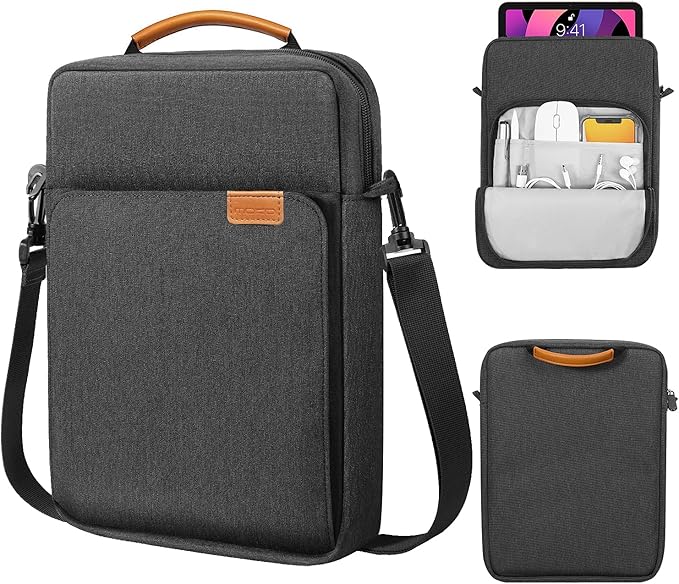 MoKo 12.9 Inch Tablet Sleeve Bag,Fits with 13 Inch New iPad Pro M4 & Air M2 2024,iPad Pro 12.9 M2&M1,Surface Laptop Go 12.4,Galaxy Tab S8+/S9+ 12.4,Handle Carrying Case with Shoulder Strap,Black &Gray