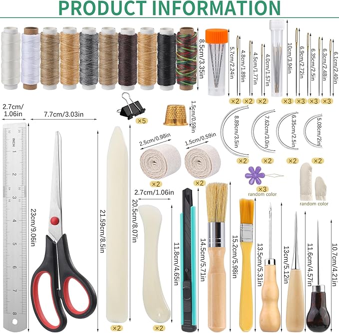 65 Pcs Book Binding Kits Book Binding Materials Bone Folder Tool Bookbinding Supplies with 10 Waxed Thread Paper Awl Binding Ribbon and Bag for Storage