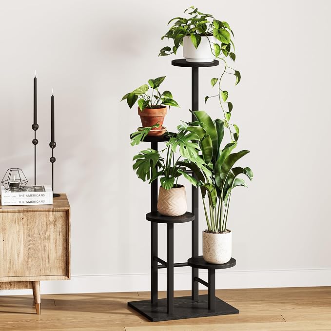 5 Tier Plant Stand Indoor, Corner Plant Shelf, Plant Shelves Organizer, Flower Stand for Multiple Plants, Tall Wood Plant Shelf Holder for Indoor, for Living Room, Balcony GPS108BW