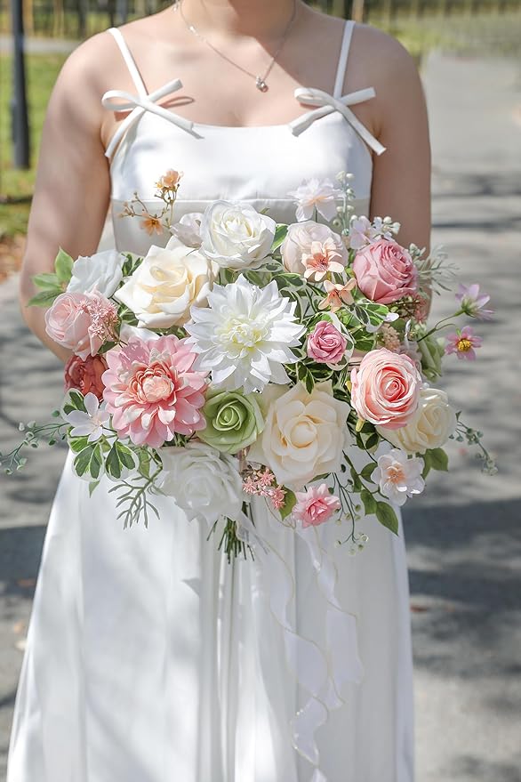 Pink Artificial Flowers Combo Box Set Fake Flowers Bulk Flower Leaf with Stems for DIY Wedding Bouquets Centerpieces Baby Shower Party Home Decorations