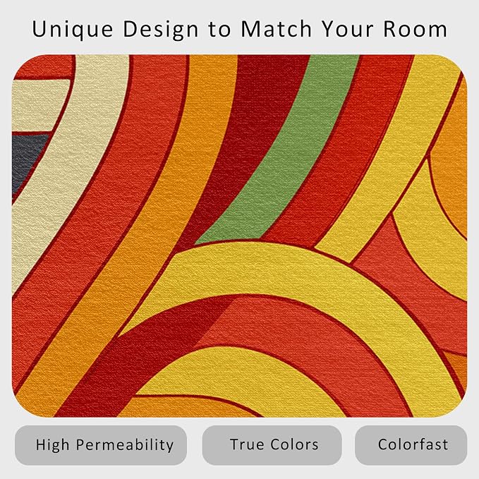 70s Retro Rug 6x8 Abstract Striped Groovy Hippie Pattern Area Rugs for Living Room, Bedroom, 70s Retro Home Decor Accessories Indoor Carpet, Non Slip & Machine Washable, GD0328