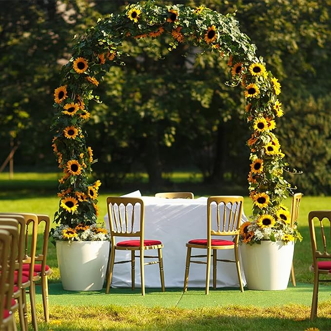 2 Pack Sunflower Garland Decorations,7.5ft Artificial Silk Sunflowers,Fake Vines with Green Leaves Hanging Flower Garlands for Birthday Party Backdrop Wedding Table Decor