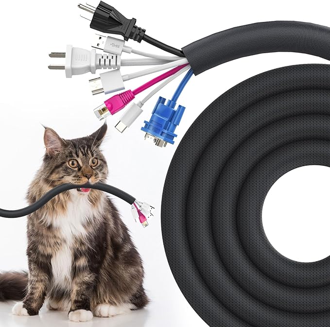 UOMTFAI Dog and Cat Cord Protector 10ft - 1inch, Flexible Cable Sleeve for Easy Cord Management, Protects Cables from Pets Chewing, Ideal for USB, Power, Audio and Video Cords - Black
