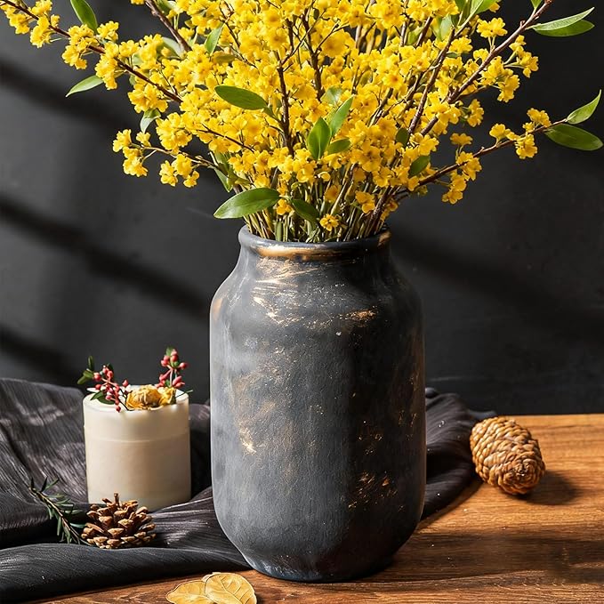 Rustic Ceramic Farmhouse Flower Large Vase, Whitewashed Terra Cotta Vase, Pottery Decorative Flower for Home Decor, Table, Living Room Decoration, Shelf Decor, Mantel, 9.5 Inch, Bronze