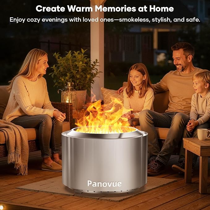 Panovue 22 Inch Smokeless Fire Pit, Stainless Steel Wood Burning Outdoor Firepit for Outside Patio, Backyard, Camping and Outdoor Gatherings,Outdoor Fire Place with Removable Ash Pan