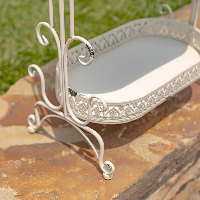 Zaer Ltd. 3 Tier Ornate Metal Plant Stand (Antique White)