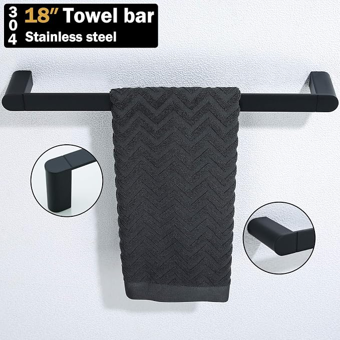 RANDOM Matte Black Towel Bar Rack Holder Rod 18 inch Hand Towel Holder for Bathroom Kitchen Heavy Duty Hardware Accessories Wall Mount Contemporary Hotel Style.96026-2-18MB