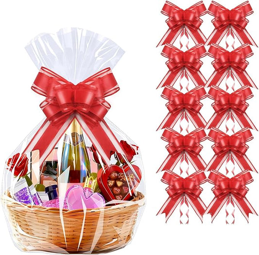 PigPotParty 16"x24" Clear Cellophane Gift Bags - Includes Bows – 10 Pack Cellophane Wrap for Gift Baskets, Plastic Gifts Bags for Gift Giving