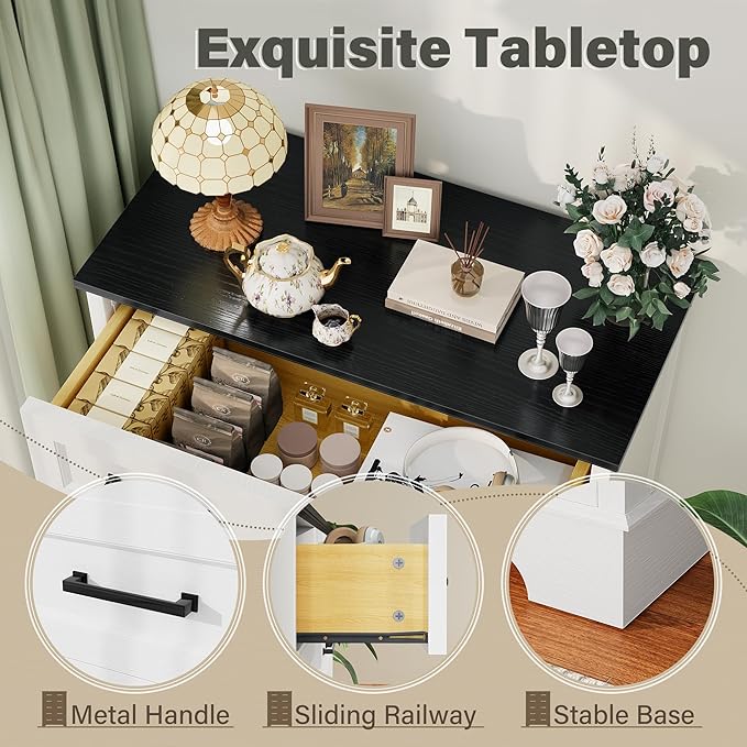 YESHOMY Tall Dresser for Bedroom, Farmhouse 5 Drawers Dresser, Chest of Drawer Chest, Multi-Tier Clothing Storage Cabinet, White and Black