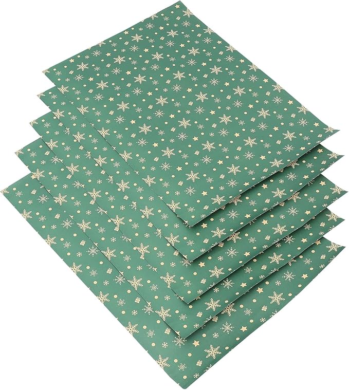 VALICLUD 5pcs Vintage Christmas Wrapping Paper Kraft Material Green Snowflake Pattern Box Wrappers for Bouquets Holiday Wrap Craft Projects