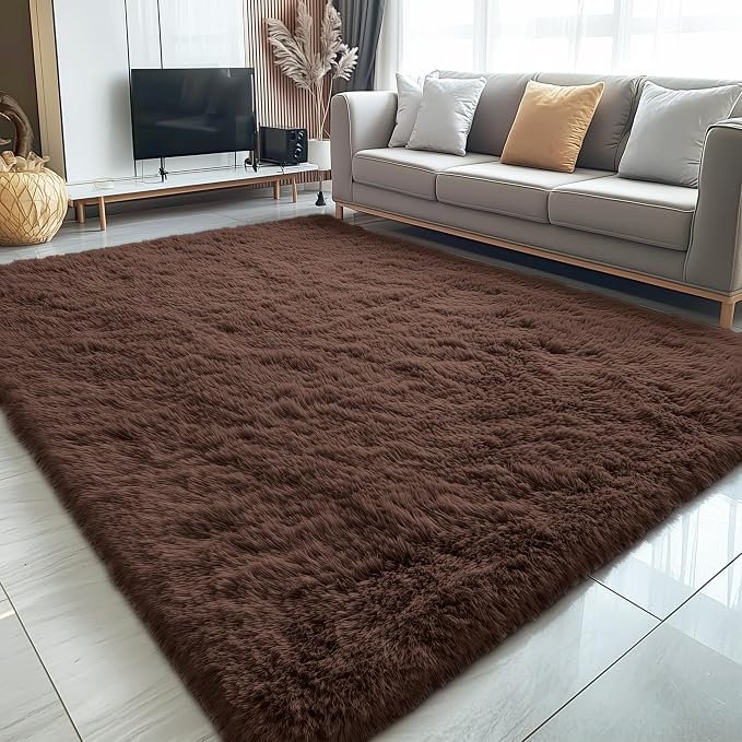 OLANLY 5x5 Area Rugs for Living Room Bedroom, Machine Washable Soft Fluffy Shaggy Bedside Rug, Indoor Floor Carpet for Kids Girls and Boys, Dorms, Nursery Rooms, Home Decor Aesthetic, Coffee